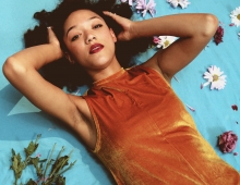 woman in orange dress 